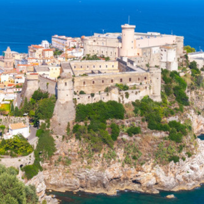 Massive Aragonese-Angevine Castle on the hill in old town of Gaeta, Italy